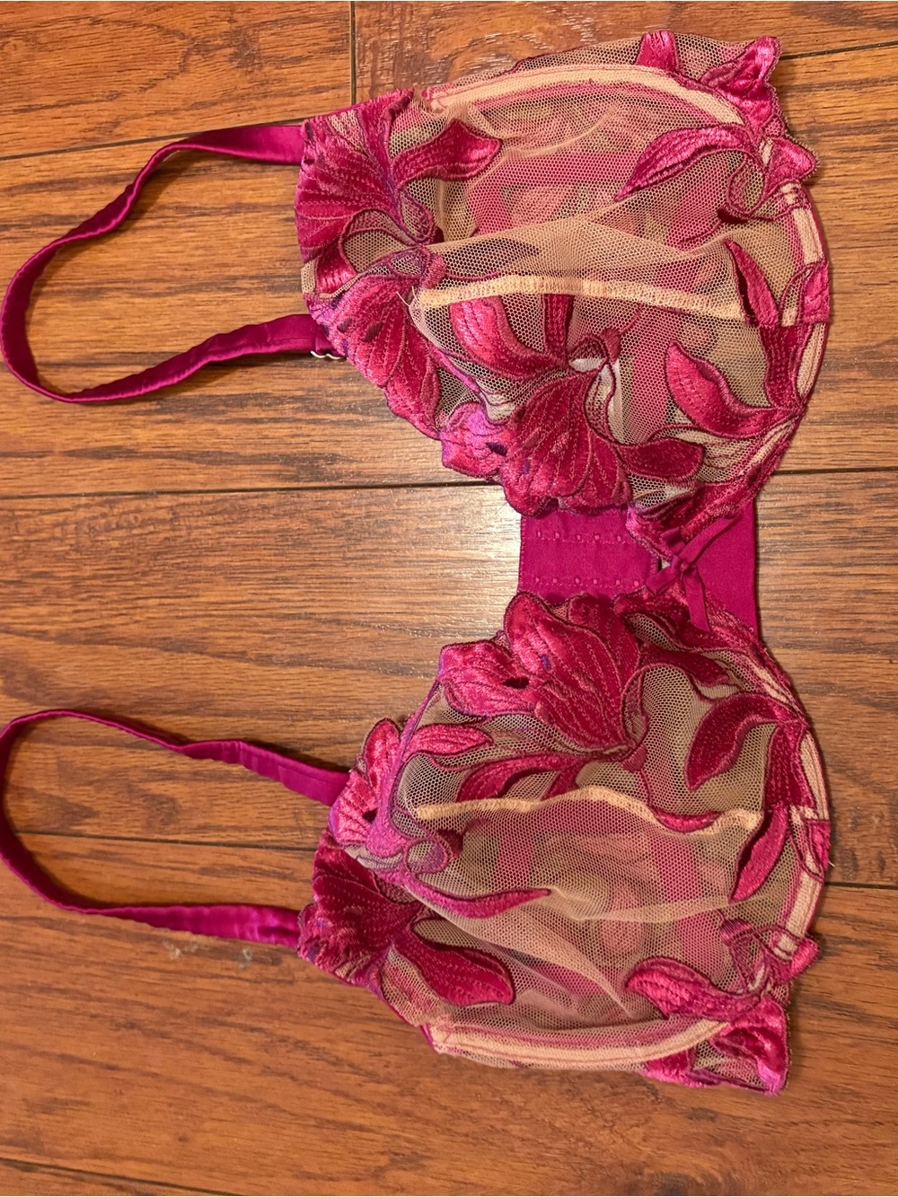 Fleur du Mal Sheer Embroidered Balconette Bra - Magenta